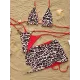 Three-Piece Suit Backless Bandage Leopard Halter-Neck Reversible Bikini Swimsuit