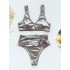 Wet Look Asymmetric Hollow Split Bikini Swimsuit