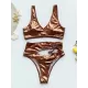 Wet Look Asymmetric Hollow Split Bikini Swimsuit