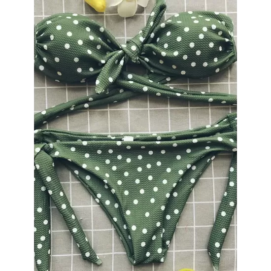 Knot Polka-Dot Bikinis Swimwear