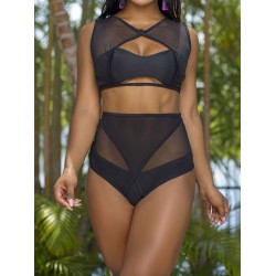 See-Through Chiffon Split-Joint Hollow Split Bikini Swimsuit