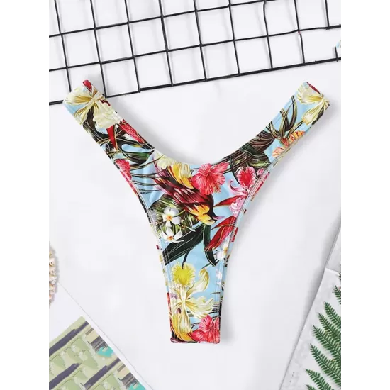 Floral-Print Triangles Low Waist Bikini Pants