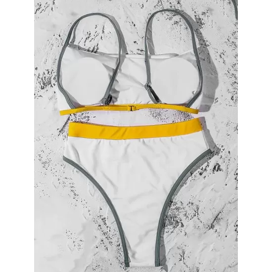 Contrast Color Split-Joint Split Bikini Swimsuit