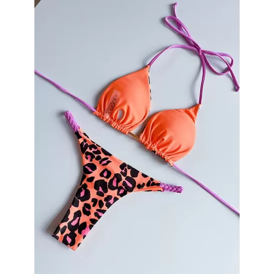 Leopard Halterneck Two Pieces Bikini Set