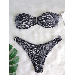 Snake-Print Bandeau Bikini Swimsuit