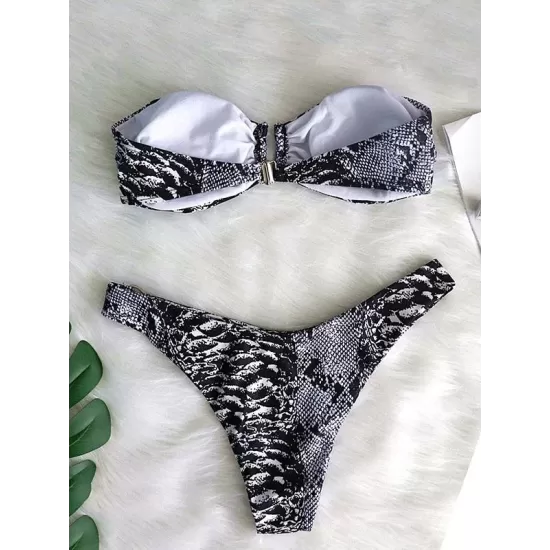 Snake-Print Bandeau Bikini Swimsuit