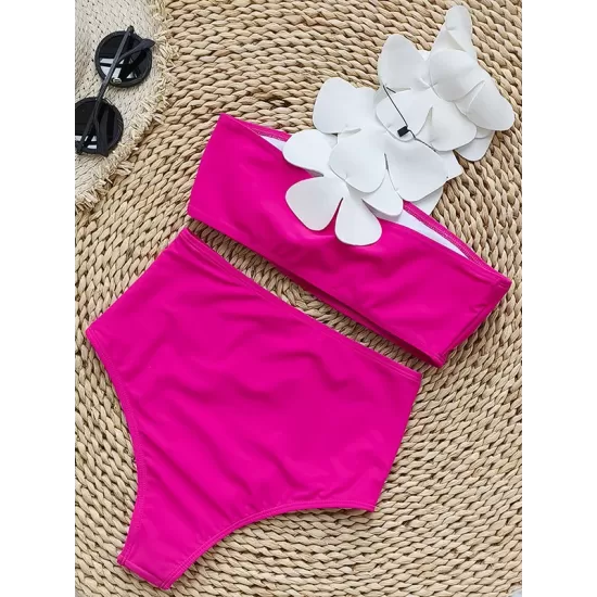 Applique Split-Joint Padded One-Shoulder Swimsuits Bikini Swimsuit