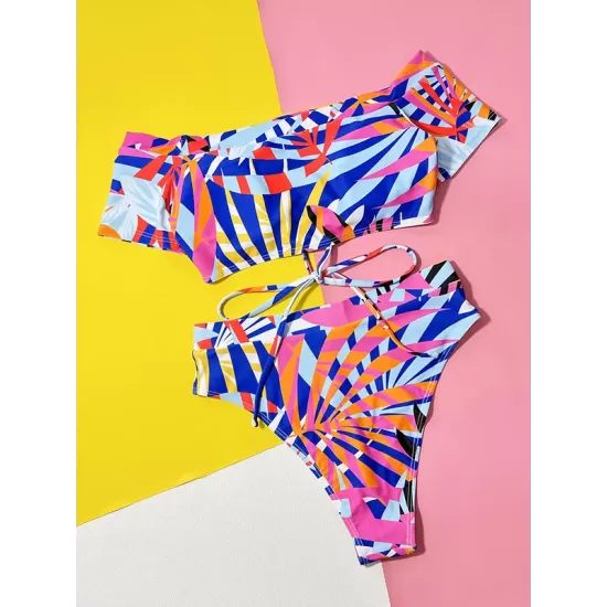 Padded Bandage Hollow Multi-Colored Swimsuits