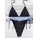 Backless Bandage Hollow Solid Color Padded Halter-Neck Bikini Swimsuit