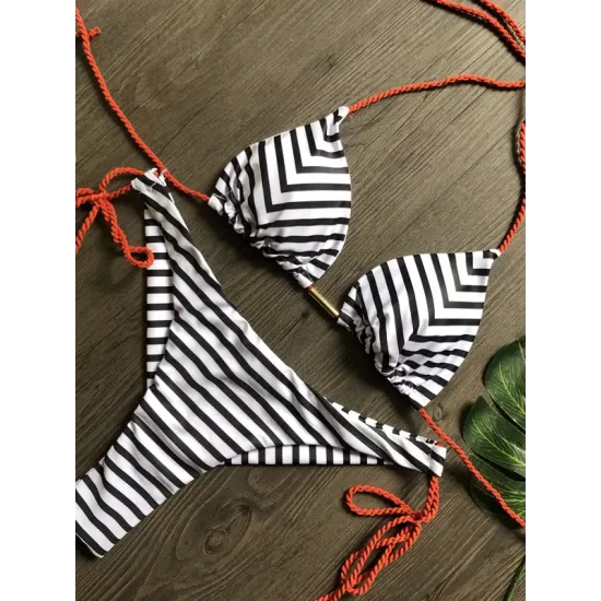 Beach Padded Tie Side Checkered Halter-Neck Bikini Swimsuit