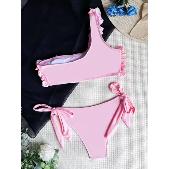 Padded Tie Side One-Shoulder Bikini Swimsuit