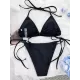 Tie Side Solid Color Halter-Neck Bikini Swimsuit