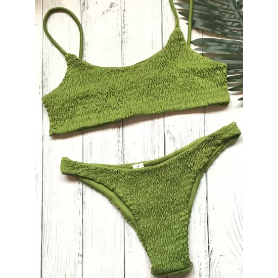 Vacation Solid Color Spaghetti-Neck Bikini Swimsuit