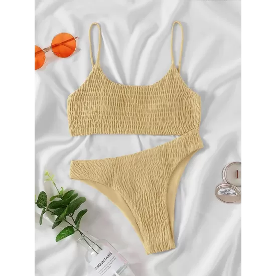 Vacation Solid Color Spaghetti-Neck Bikini Swimsuit