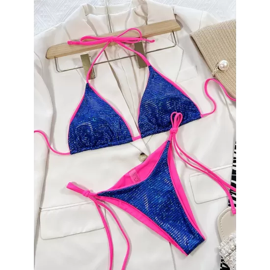 Halterneck Triangle Two Pieces Bikini Set