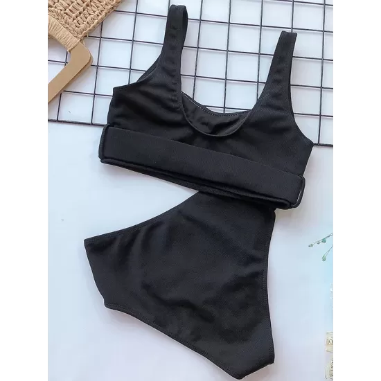 Solid Color U-neck Bikini Swimsuit