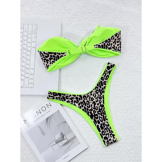 Leopard Off-the-shoulder Bikini Swimsuit