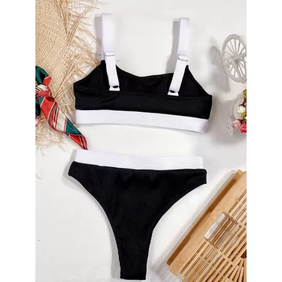 Padded Color-Block Spaghetti-Neck Swimsuits