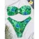 Bandage Floral Printed Hollow Padded Sleeveless Bikini Swimsuit