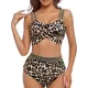 High-Waisted Hollow Leopard Sequined Split-Joint Padded Spaghetti-Neck Bikini Swimsuit