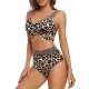 High-Waisted Hollow Leopard Sequined Split-Joint Padded Spaghetti-Neck Bikini Swimsuit