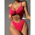 Bandage Hollow Solid Color Padded Deep V-Neck Bikini Swimsuit