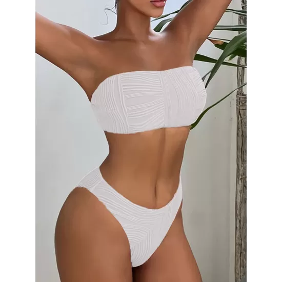 Solid Color Strapless Padded Bikini Swimsuit