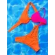 Color-Block Hollow Padded One-shoulder Bikini Swimsuit