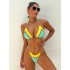 Bandage Color-Block Padded Halter-Neck Bikini Swimsuit