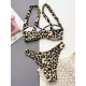 Hollow Leopard Padded Spaghetti-Neck Bikini Swimsuit