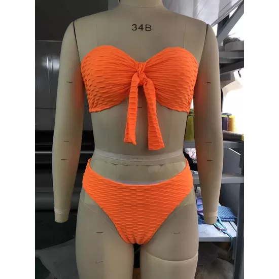 Three-piece Suit Padded Honeycomb Solid Color Tube Bikini Swimsuit