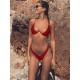 Backless Hollow Printed Solid Color Padded Spaghetti-Neck Bikini Swimsuit