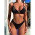 Hollow Solid Color Padded Spaghetti-Neck Bikini Swimsuit