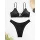 Hollow Solid Color Padded Spaghetti-Neck Bikini Swimsuit