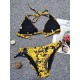 Padded Backless Bandage Floral Printed V-Neck Bikini Swimsuit