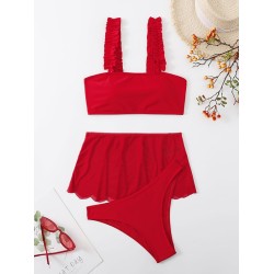 Three-piece Suit Lacy Solid Color Bikini Swimsuit