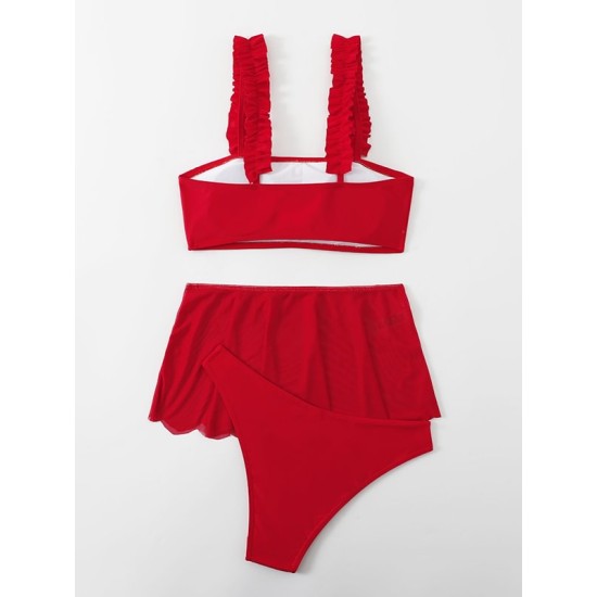 Three-piece Suit Lacy Solid Color Bikini Swimsuit