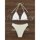 Padded Backless Bandage Beads Halter-Neck Bikini Swimsuit