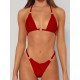 Backless Bandage Hollow Solid Color Padded Halter-Neck Bikini Swimsuit