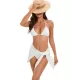 Three-piece Set Padded Backless Solid Color Halter-Neck Bikini Swimsuit