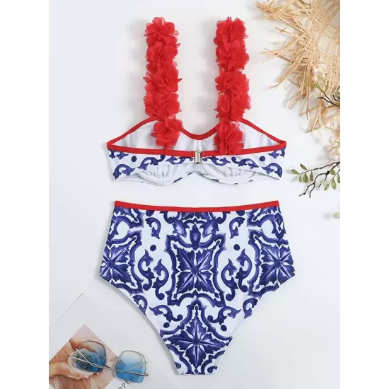 Appliques Floral Two Pieces Bikini Swimsuit