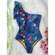 Floral One-Shoulder Falbala Tight One-Piece Swimwear