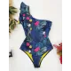 Floral One-Shoulder Falbala Tight One-Piece Swimwear