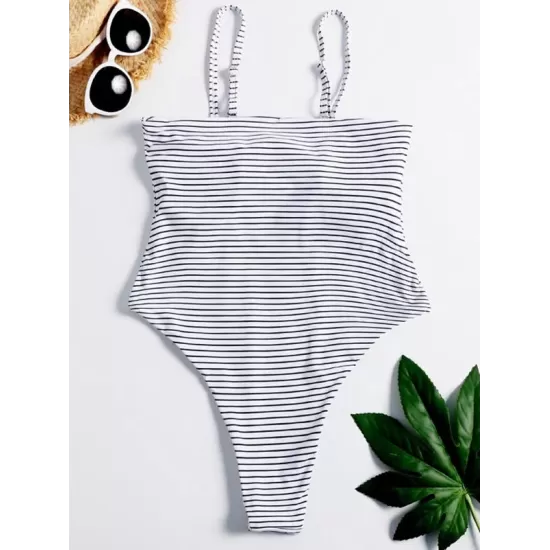 Striped Backless One-Piece Swimsuit