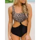 Sleeveless Leopard Print Split-Joint Monokini Swimwear