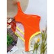 Contrast Color Split-Joint Asymmetric One-Shoulder One-Piece Swimwear