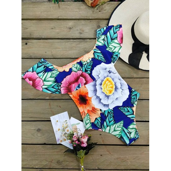 Off-The-Shoulder Floral One-Piece Swimwear