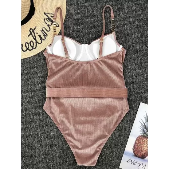 Gorgeous Embellished Underwired Belted One-Piece Swimwear