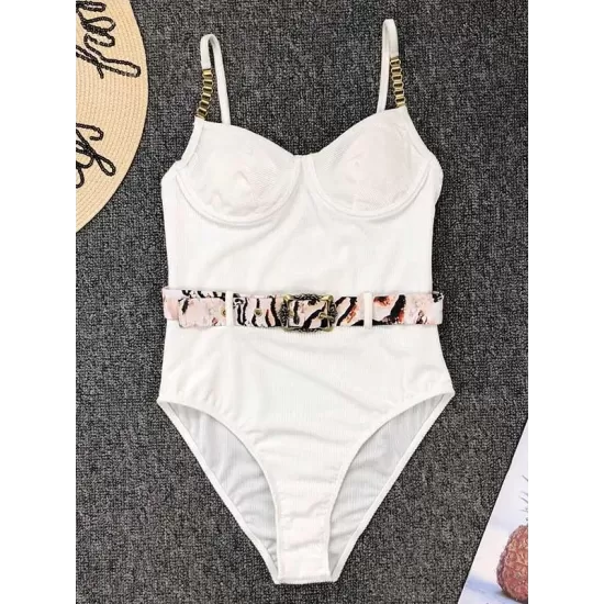 Gorgeous Embellished Underwired Belted One-Piece Swimwear