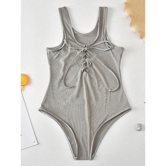 Solid Color Bandage One-Piece Swimwear